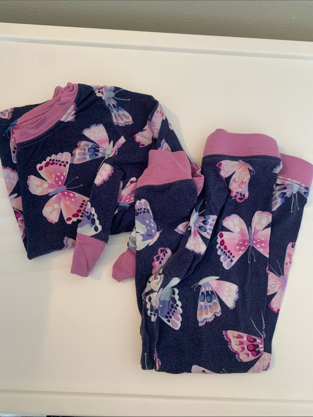 Little Sleepies Navy Butterfly Pajama Set with Pink Accents